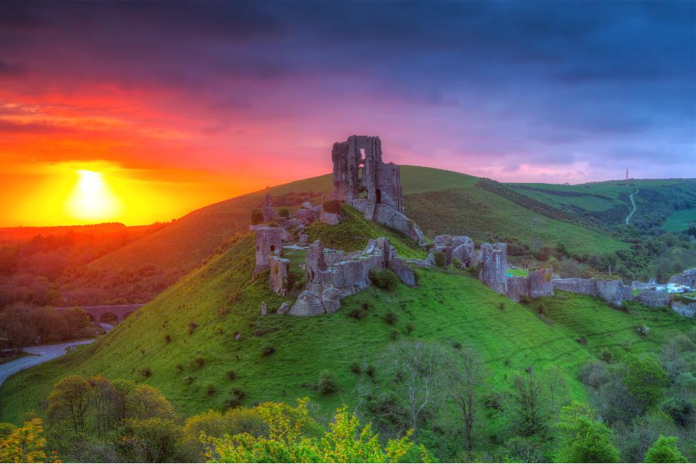 corfe castle sunset